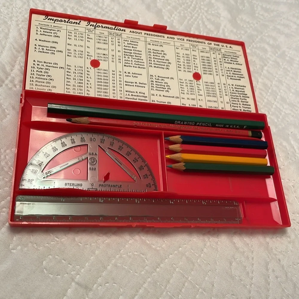 Vintage 1960 Presidents of US & Terms in Office Plastic Pencil Case Dial Knobs